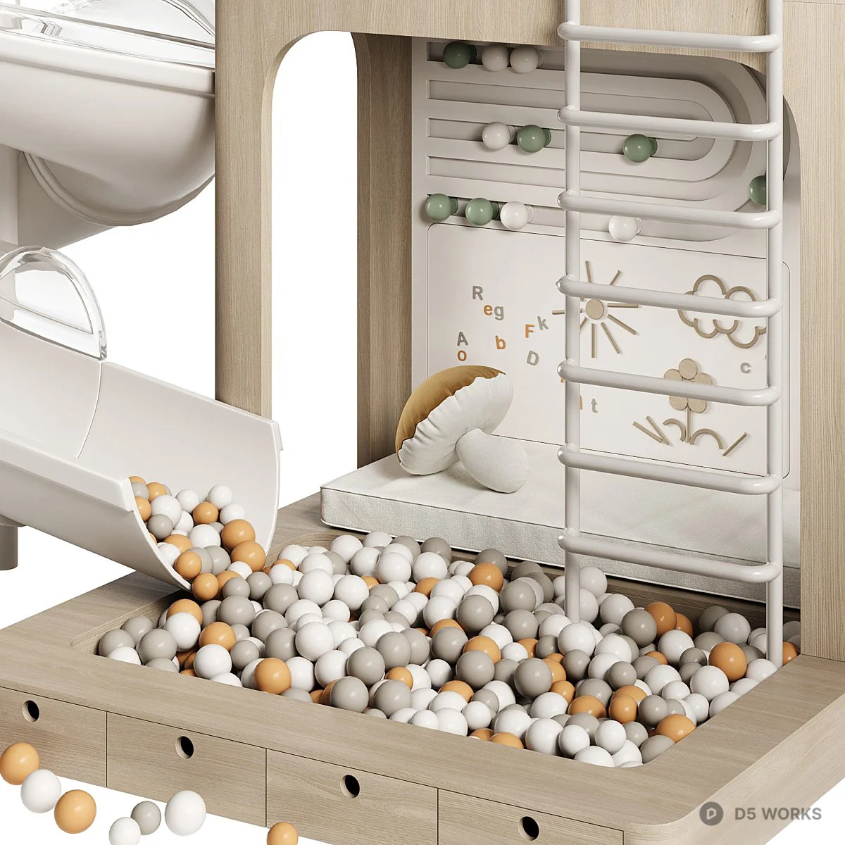 Wooden Play Structure With Slide 3d model thumbnail 5