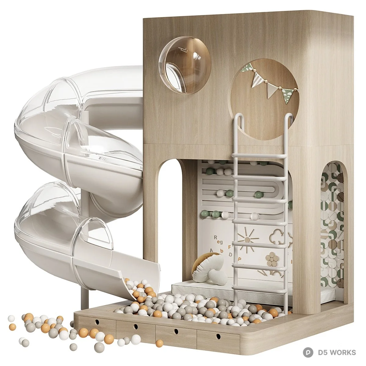 Wooden Play Structure With Slide 3d model - Image 1