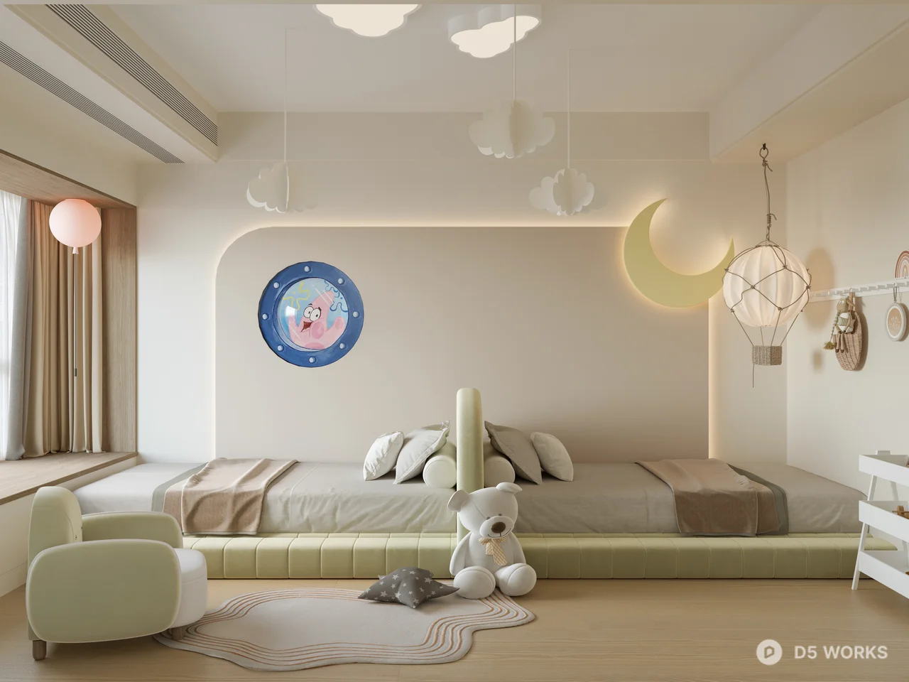 Minimalist Children's Room With Moonlight Theme 3d model - Image 1