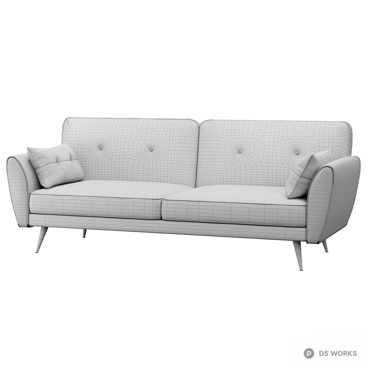 Mid-Century Modern Velvet Three-Seater Sofa 3d model thumbnail 2