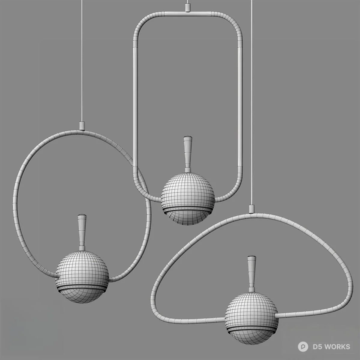 Modern Metal Pendant Light Set 3d model thumbnail 2