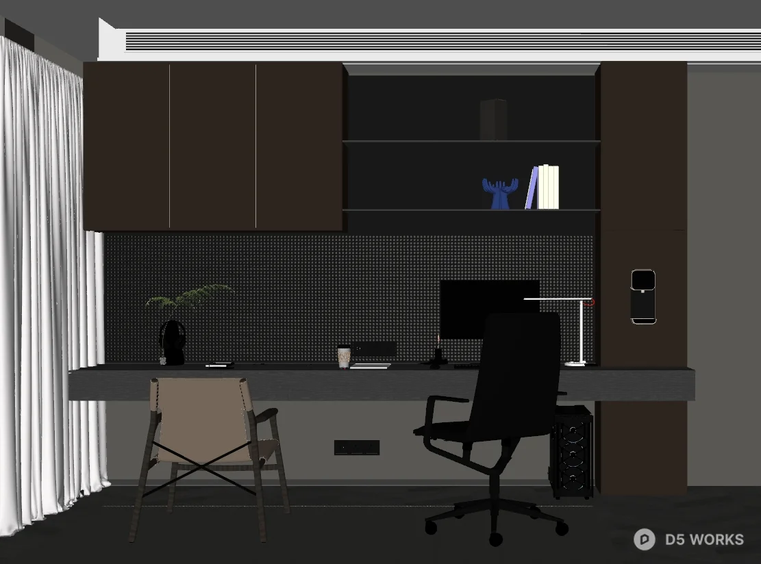 Modern Minimalist Study Room with Integrated Storage 3d model thumbnail 2