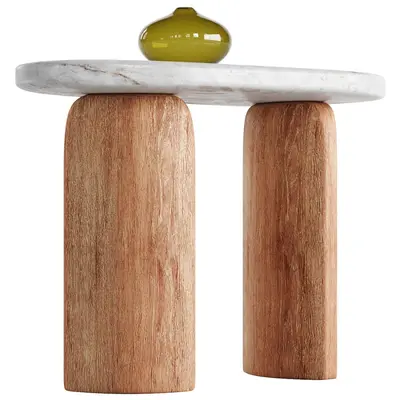 Marble Top Wooden Leg Side Table 3d model