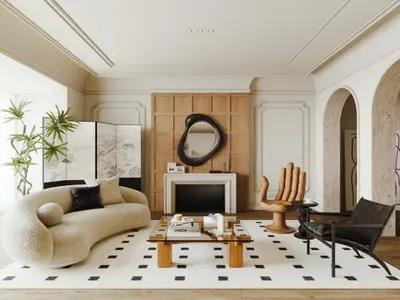 French Style Living Room with Geometric Rug 3d model