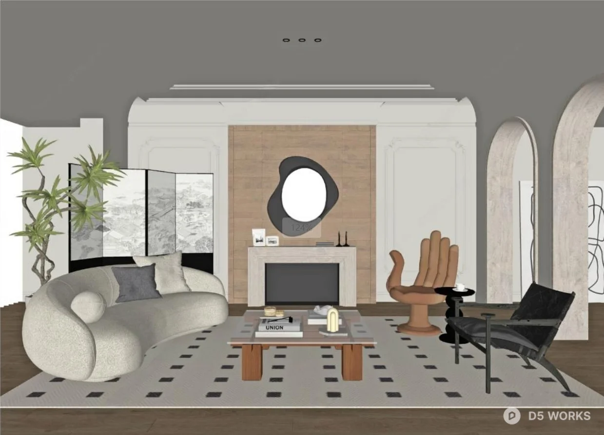 French Style Living Room with Geometric Rug 3d model thumbnail 2