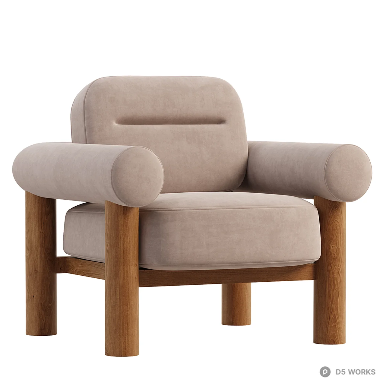 Wooden Leg Upholstered Armchair 3d model - Image 1