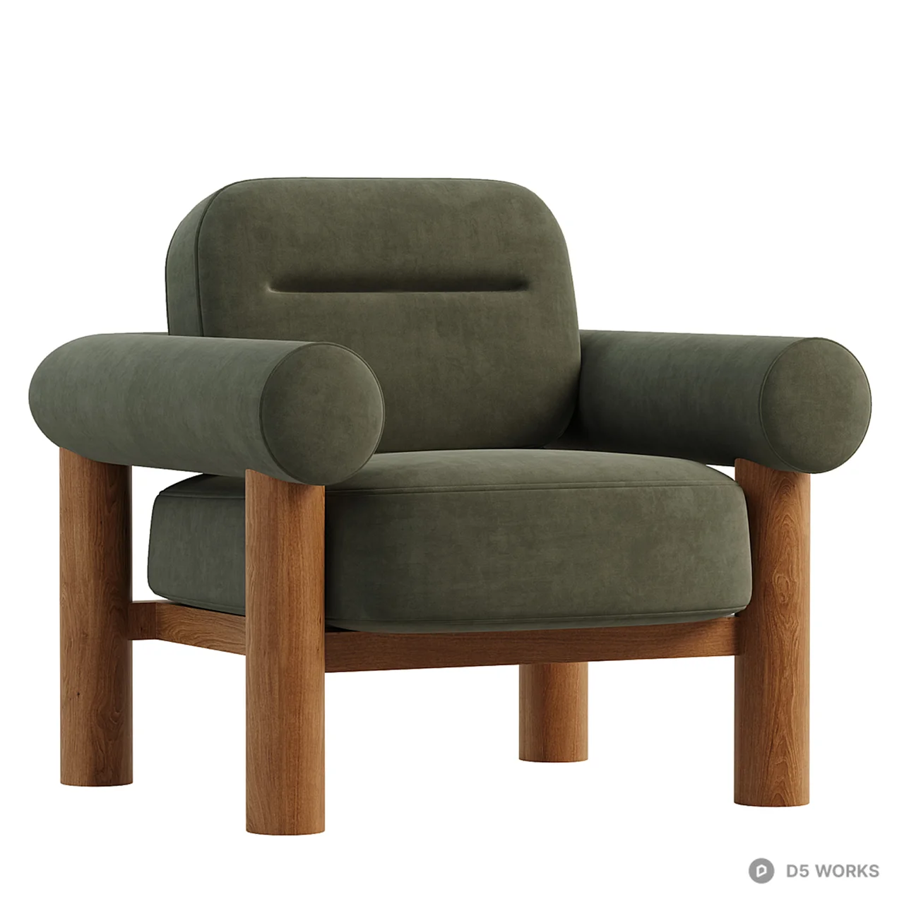 Wooden Leg Upholstered Armchair 3d model thumbnail 2