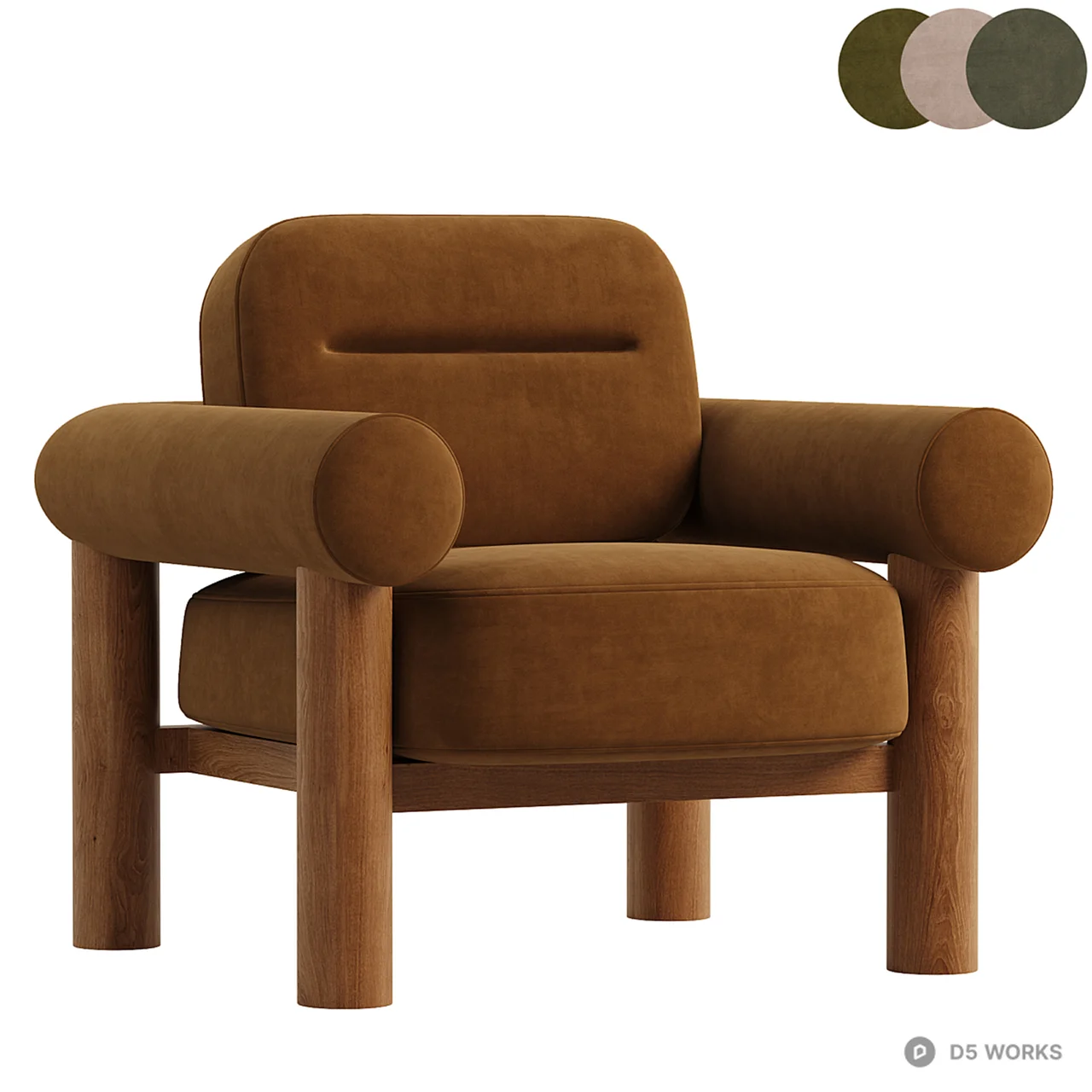 Wooden Leg Upholstered Armchair 3d model thumbnail 3