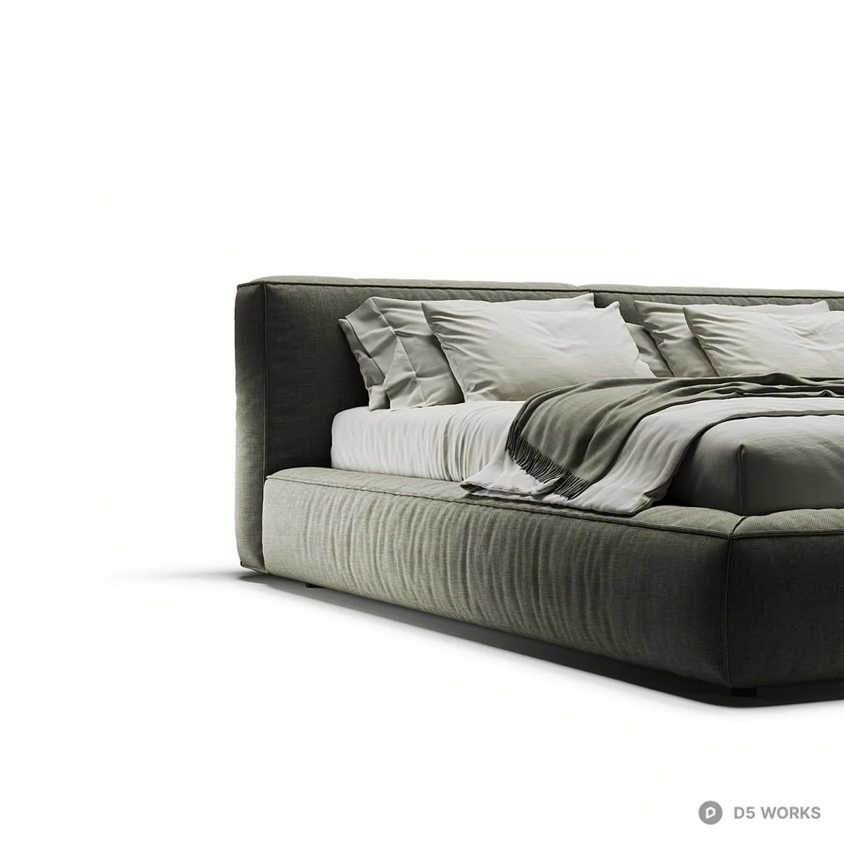 Upholstered Platform Bed With Integrated Headboard 3d model thumbnail 3
