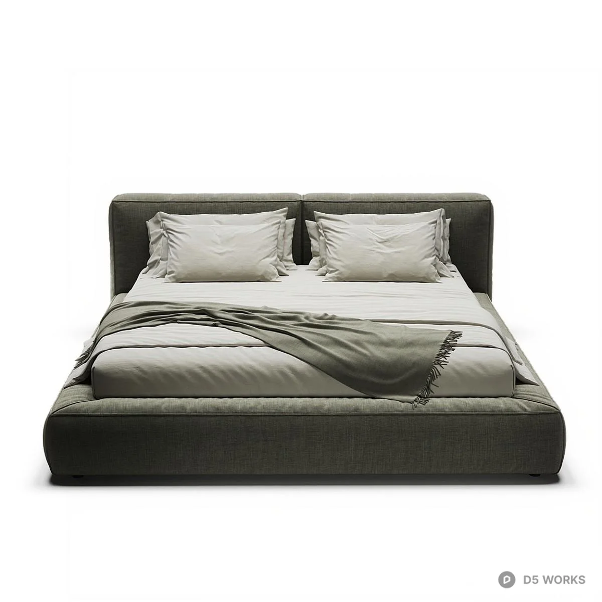 Upholstered Platform Bed With Integrated Headboard 3d model thumbnail 5