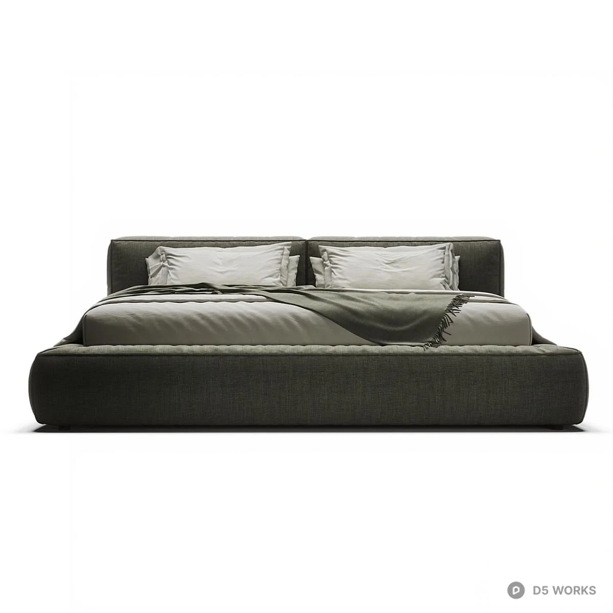 Upholstered Platform Bed With Integrated Headboard 3d model thumbnail 4