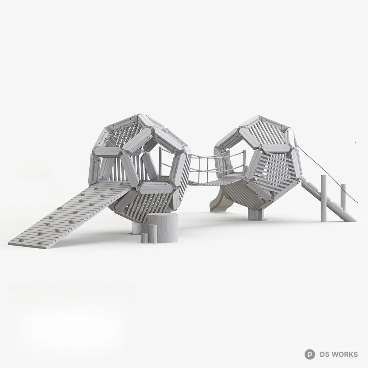 Wooden Play Structure With Slide 3d model thumbnail 3