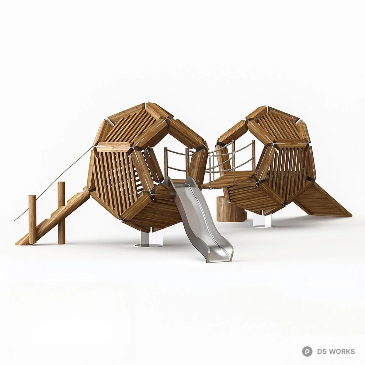 Wooden Play Structure With Slide 3d model - Image 1