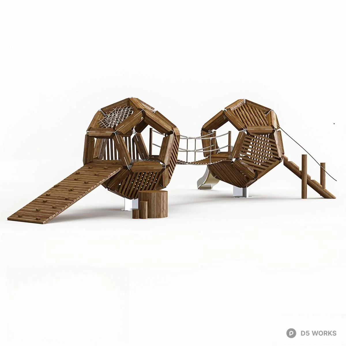 Wooden Play Structure With Slide 3d model thumbnail 2