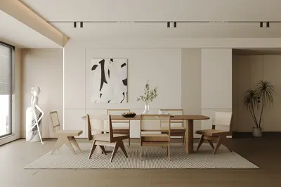 Minimalist Dining Room with Art Wall 3d model