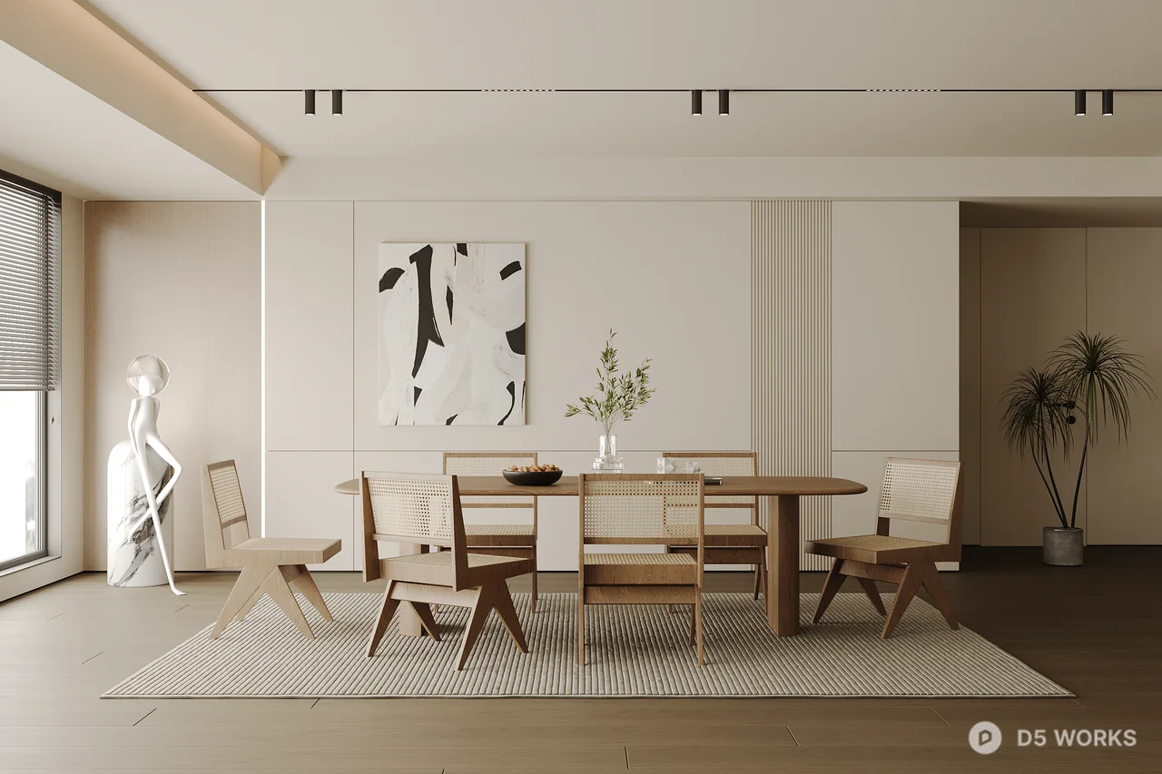 Minimalist Dining Room with Art Wall 3d model - Image 1