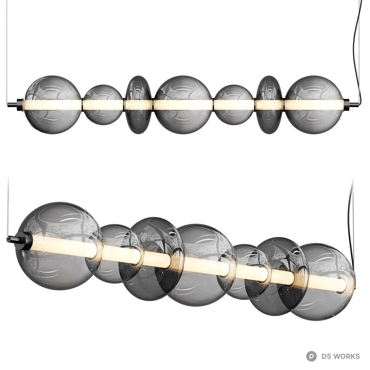 Bubble Glass Linear Pendant Light 3d model - Image 1