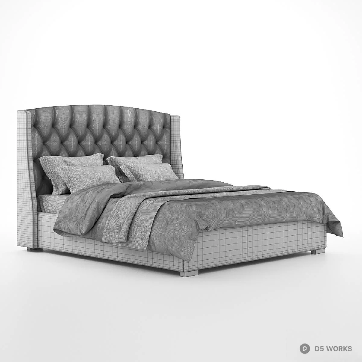 Tufted Upholstered Double Bed 3d model thumbnail 4