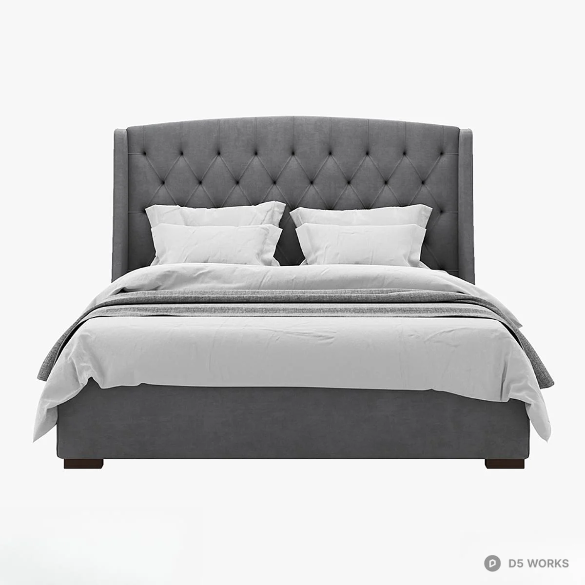 Tufted Upholstered Double Bed 3d model thumbnail 2