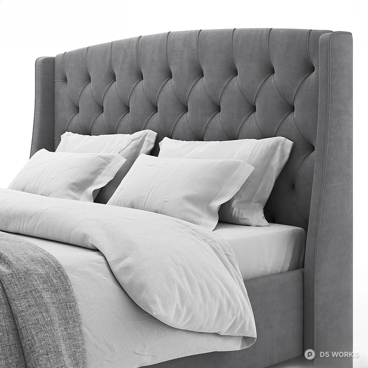 Tufted Upholstered Double Bed 3d model thumbnail 3