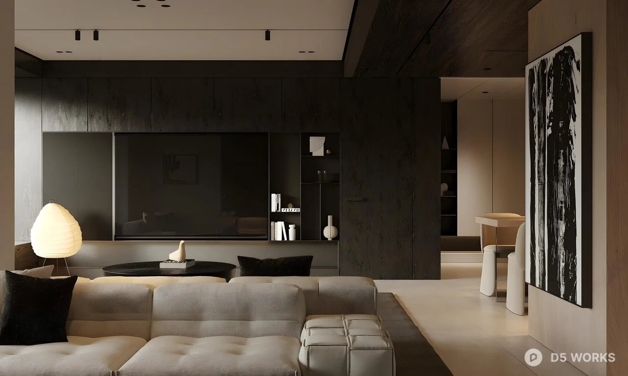 Modern Minimalist Living Room with Panoramic Windows 3d model thumbnail 3