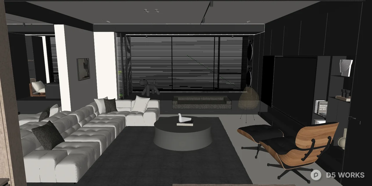 Modern Minimalist Living Room with Panoramic Windows 3d model thumbnail 2