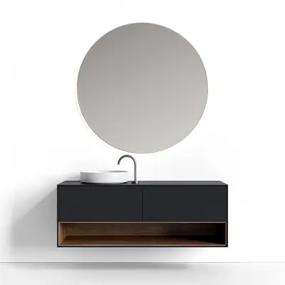 Minimalist Wall Mounted Bathroom Cabinet With Round Mirror 3d model