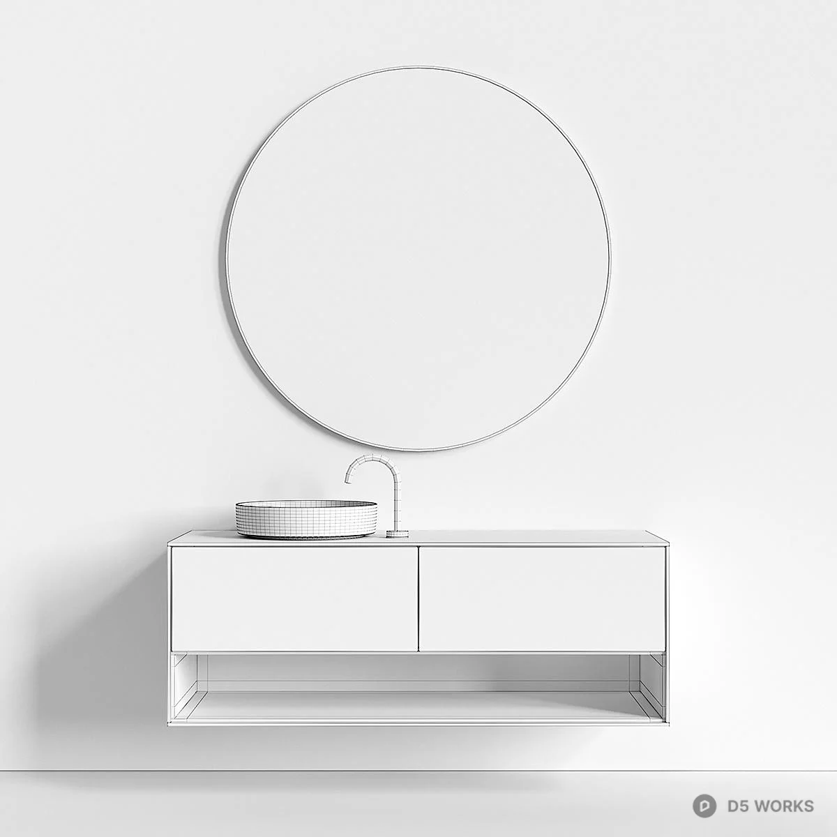 Minimalist Wall Mounted Bathroom Cabinet With Round Mirror 3d model thumbnail 3