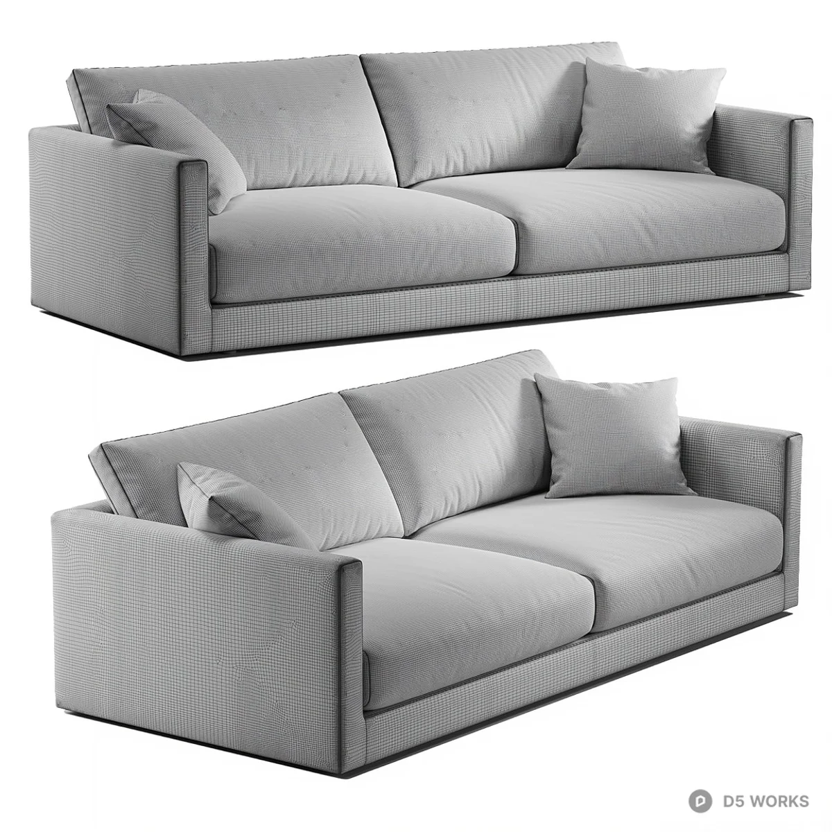 Minimalist Fabric Three-Seater Sofa 3d model thumbnail 5