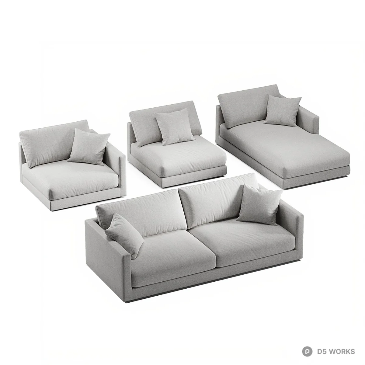 Minimalist Fabric Three-Seater Sofa 3d model thumbnail 4