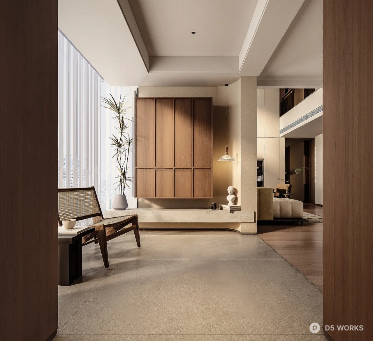 Minimalist Entryway With Wooden Cabinetry 3d model - Image 1
