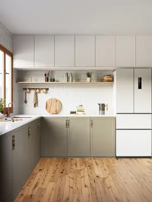 Minimalist Closed Kitchen with Wooden Floor 3d model