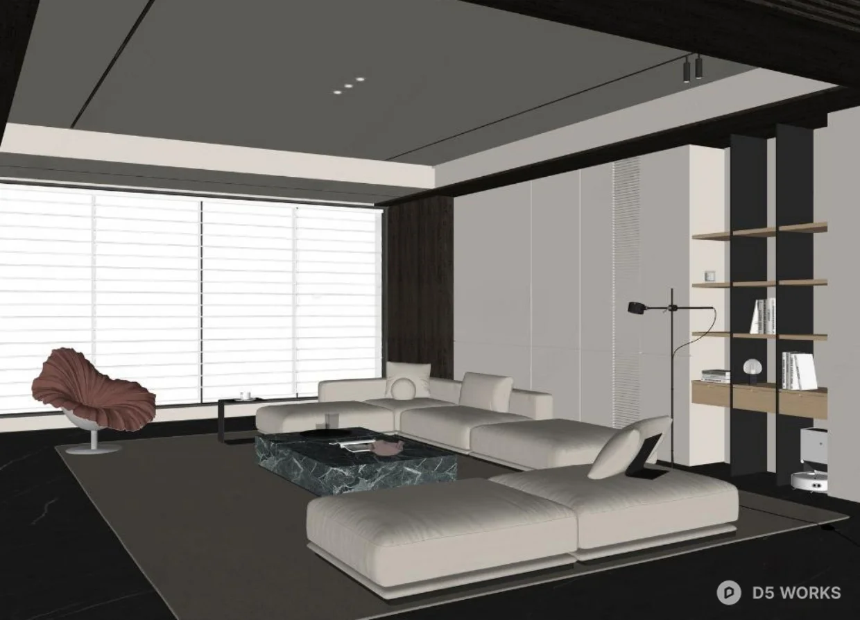 Minimalist Living Room with Linear Fireplace 3d model thumbnail 3