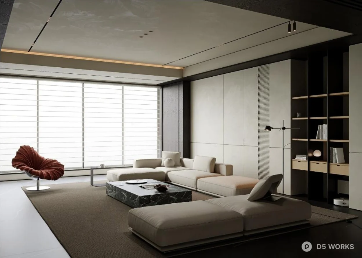 Minimalist Living Room with Linear Fireplace 3d model thumbnail 2