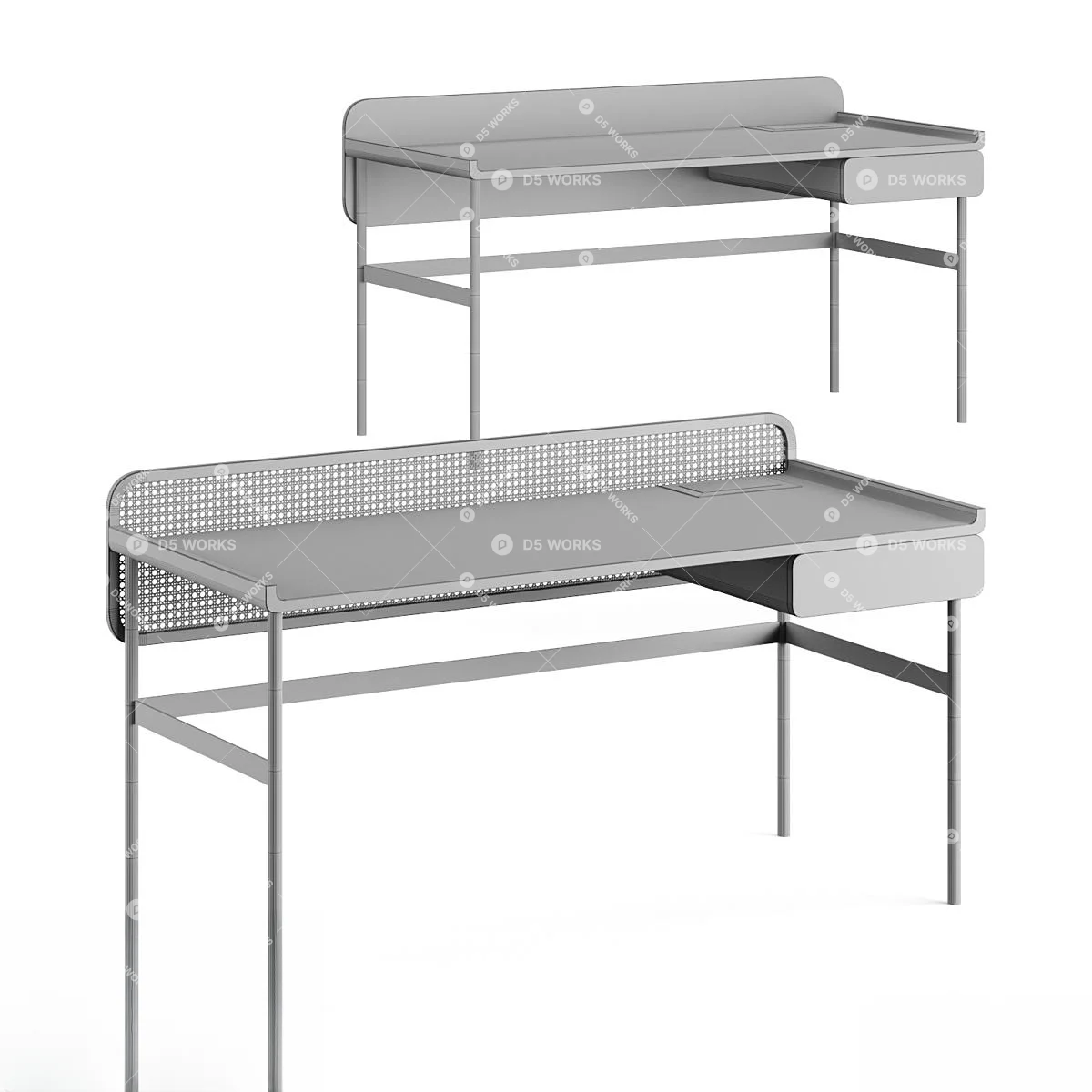Minimalist Wood And Metal Study Desk 3d model thumbnail 4