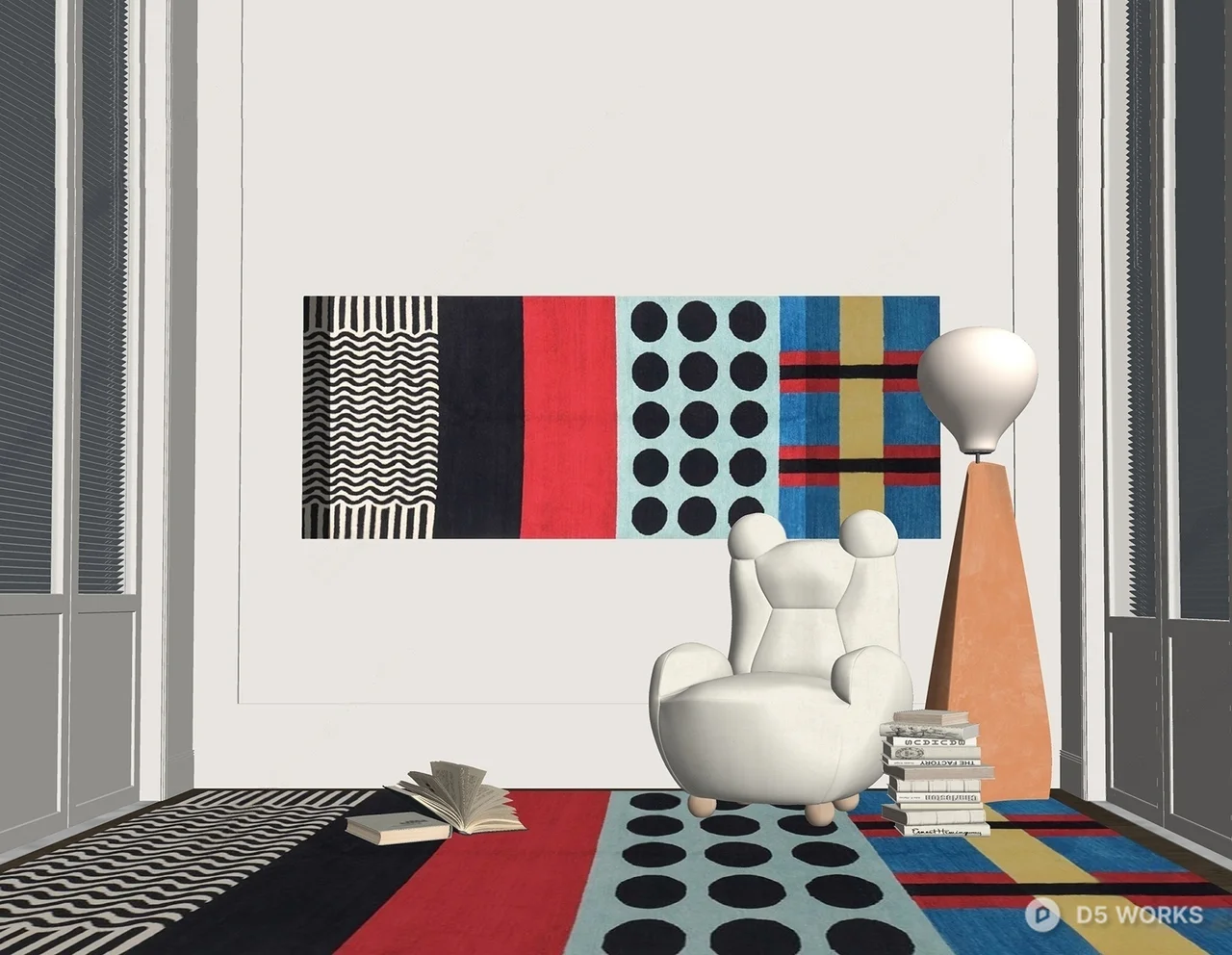 Modern Living Room with Geometric Art and Color Block Rug 3d model thumbnail 2