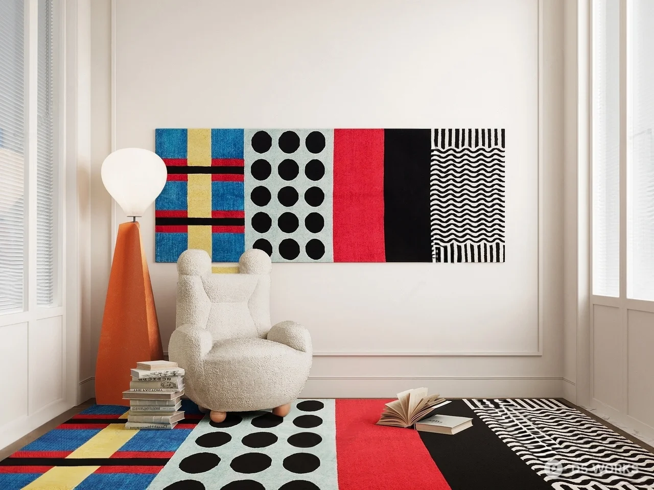 Modern Living Room with Geometric Art and Color Block Rug 3d model - Image 1