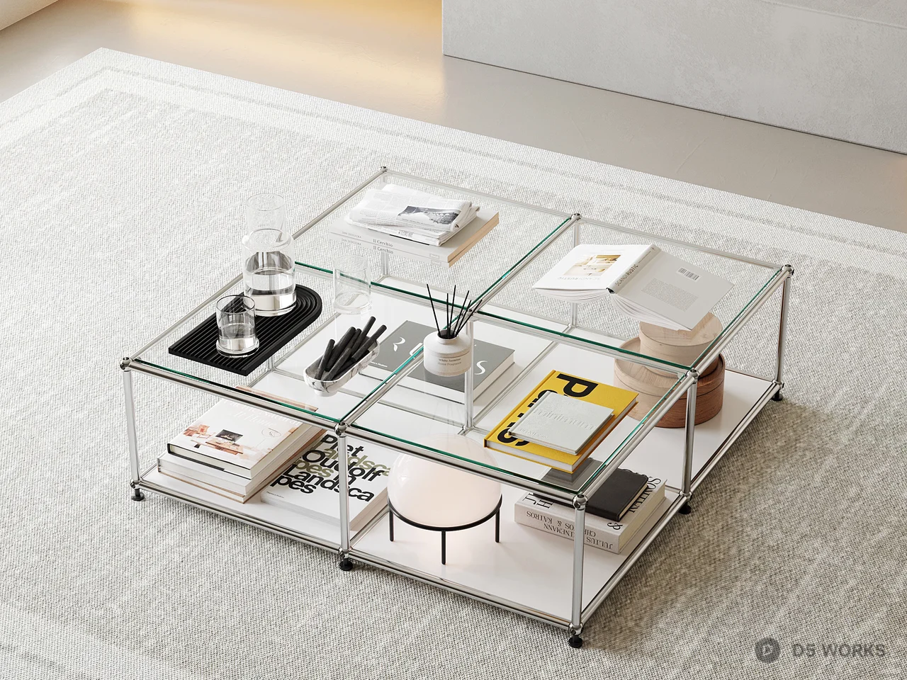 Modular Glass Coffee Table With Metal Frame 3d model - Image 1
