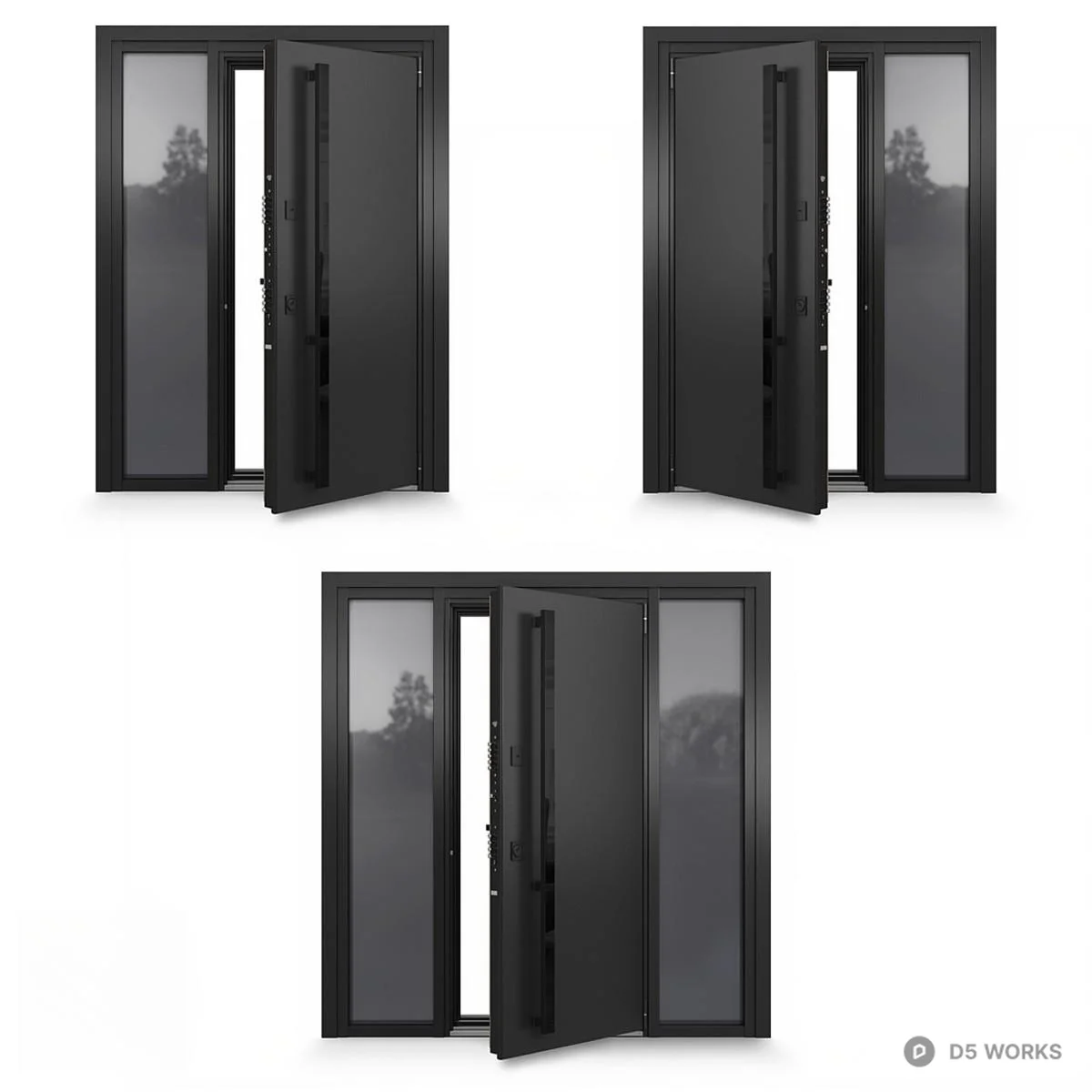 Matte Black Pivot Door With Frosted Glass Panels 3d model thumbnail 5