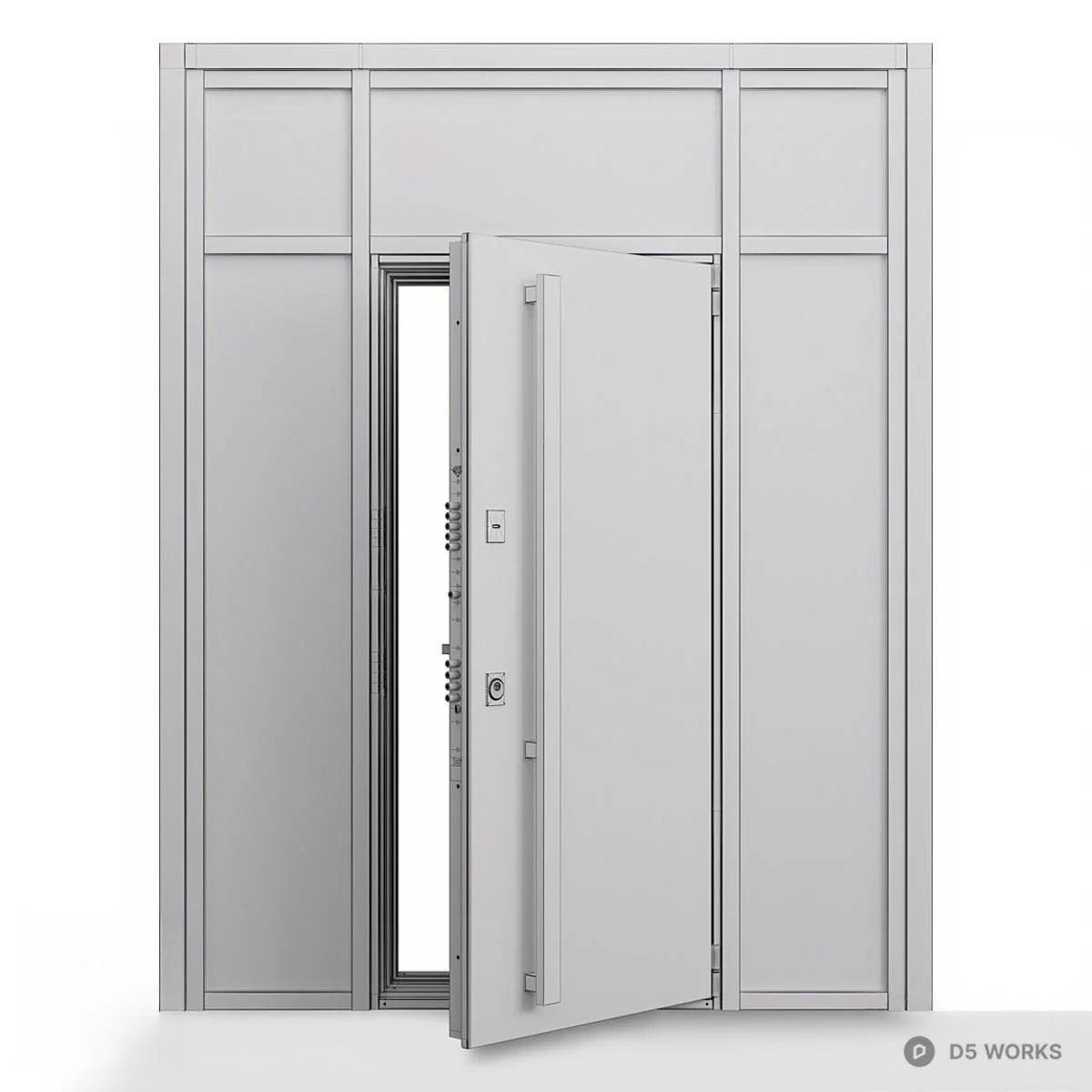 Matte Black Pivot Door With Frosted Glass Panels 3d model thumbnail 3