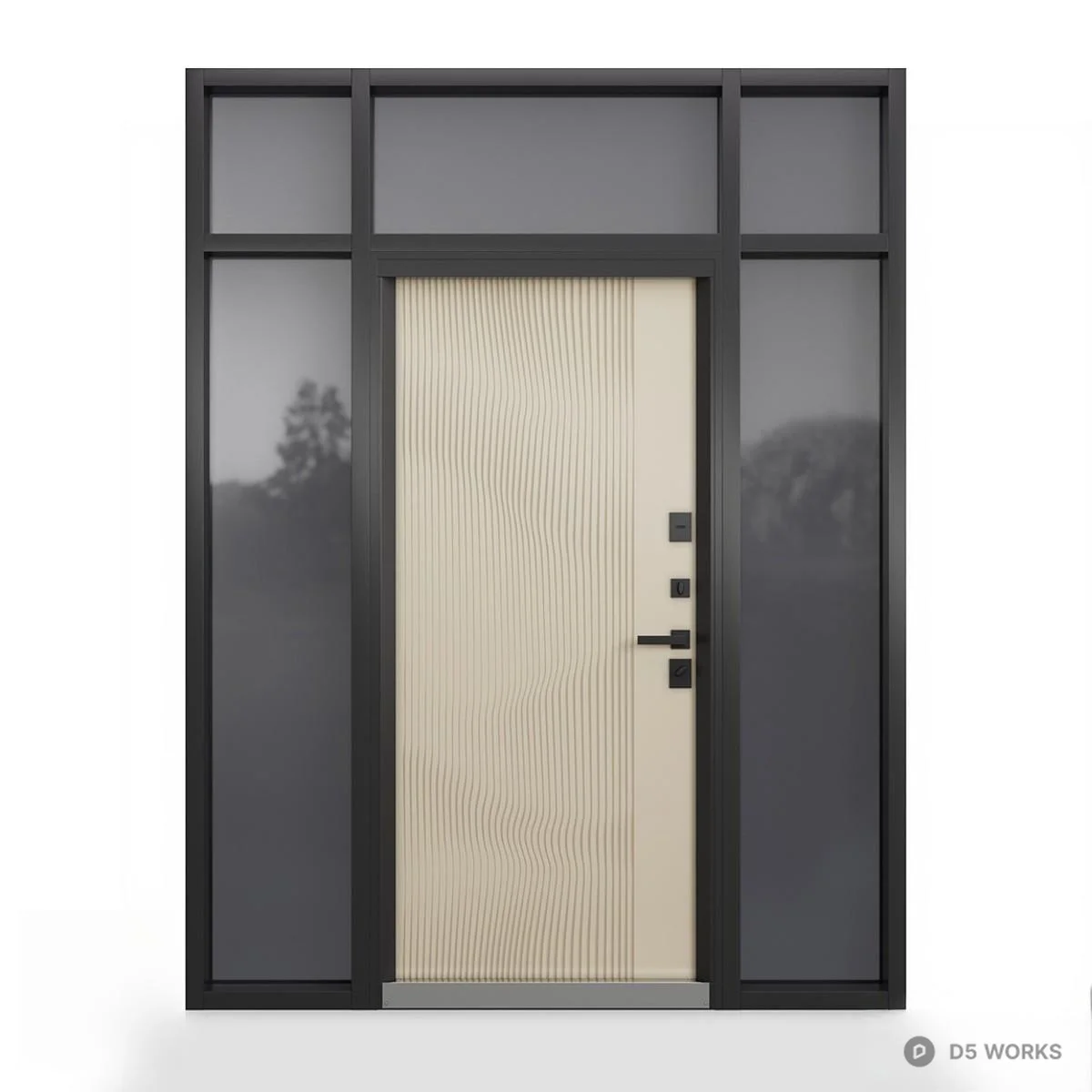 Matte Black Pivot Door With Frosted Glass Panels 3d model thumbnail 2