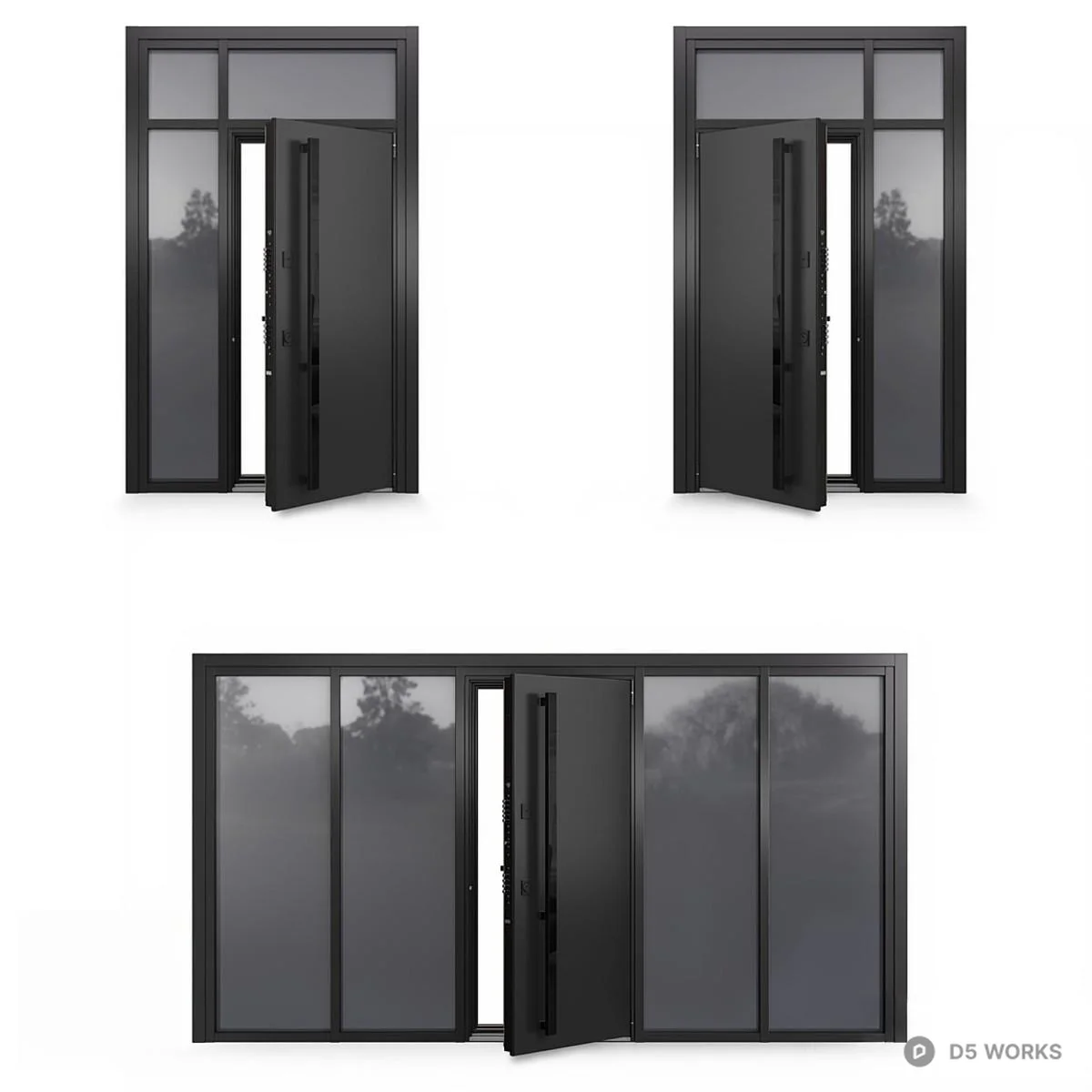 Matte Black Pivot Door With Frosted Glass Panels 3d model thumbnail 6