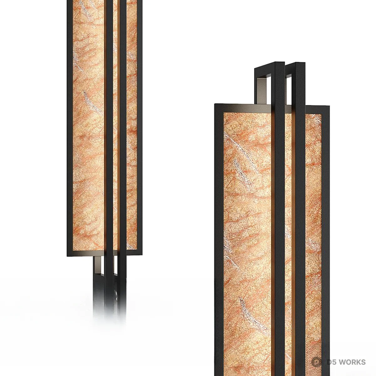 Marble Panel Wall Lamp With Black Frame 3d model thumbnail 4