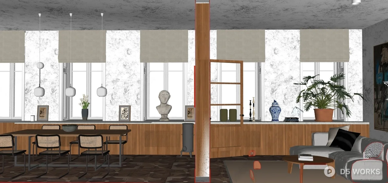Modern Open Plan Living Dining Space 3d model thumbnail 2