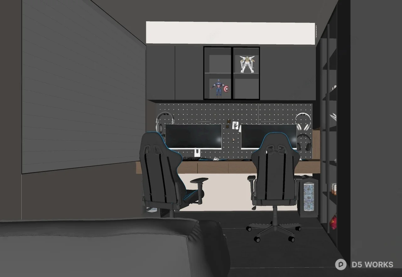 Modern Gaming Room With RGB Lighting And Dual Monitor Setup 3d model thumbnail 2