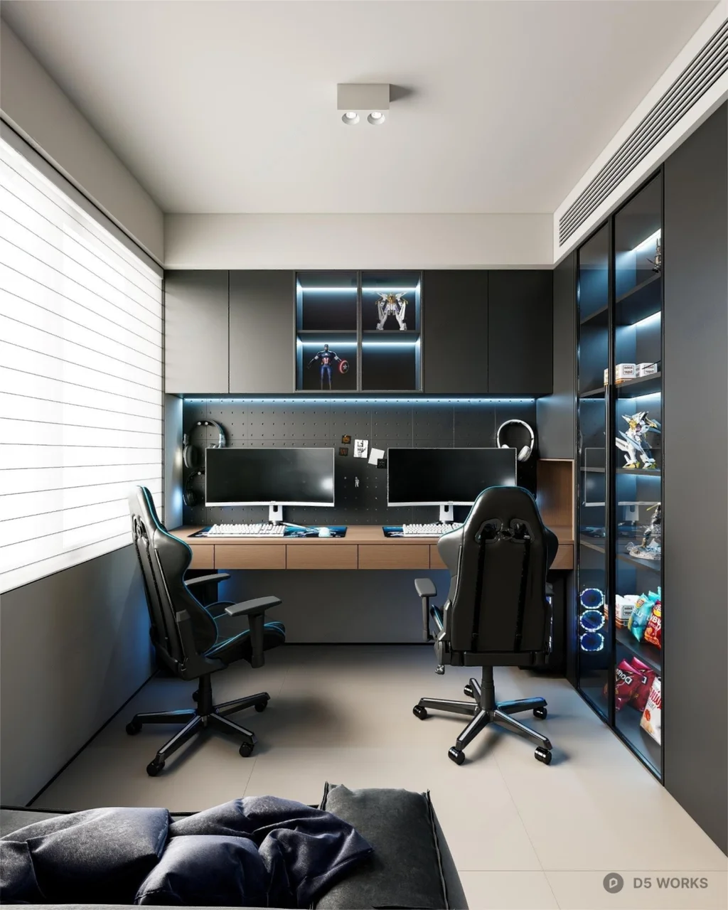 Modern Gaming Room With RGB Lighting And Dual Monitor Setup 3d model - Image 1