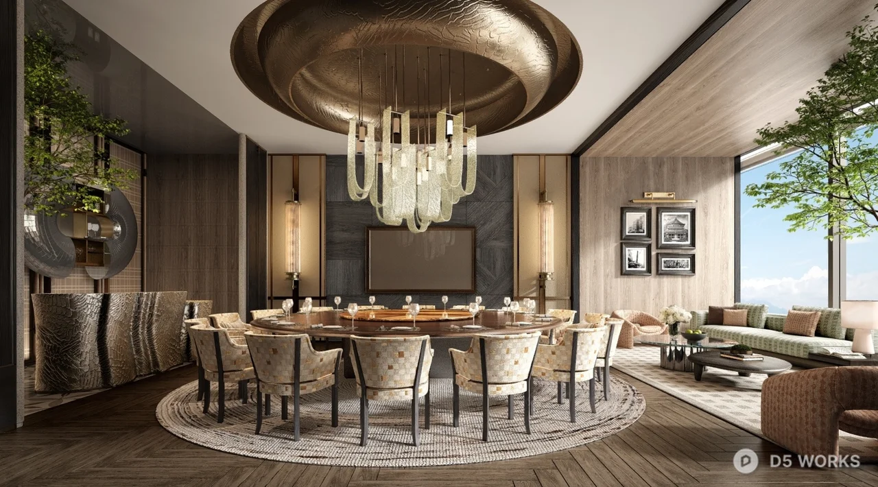 Luxury Private Dining Room with Chandelier 3d model - Image 1
