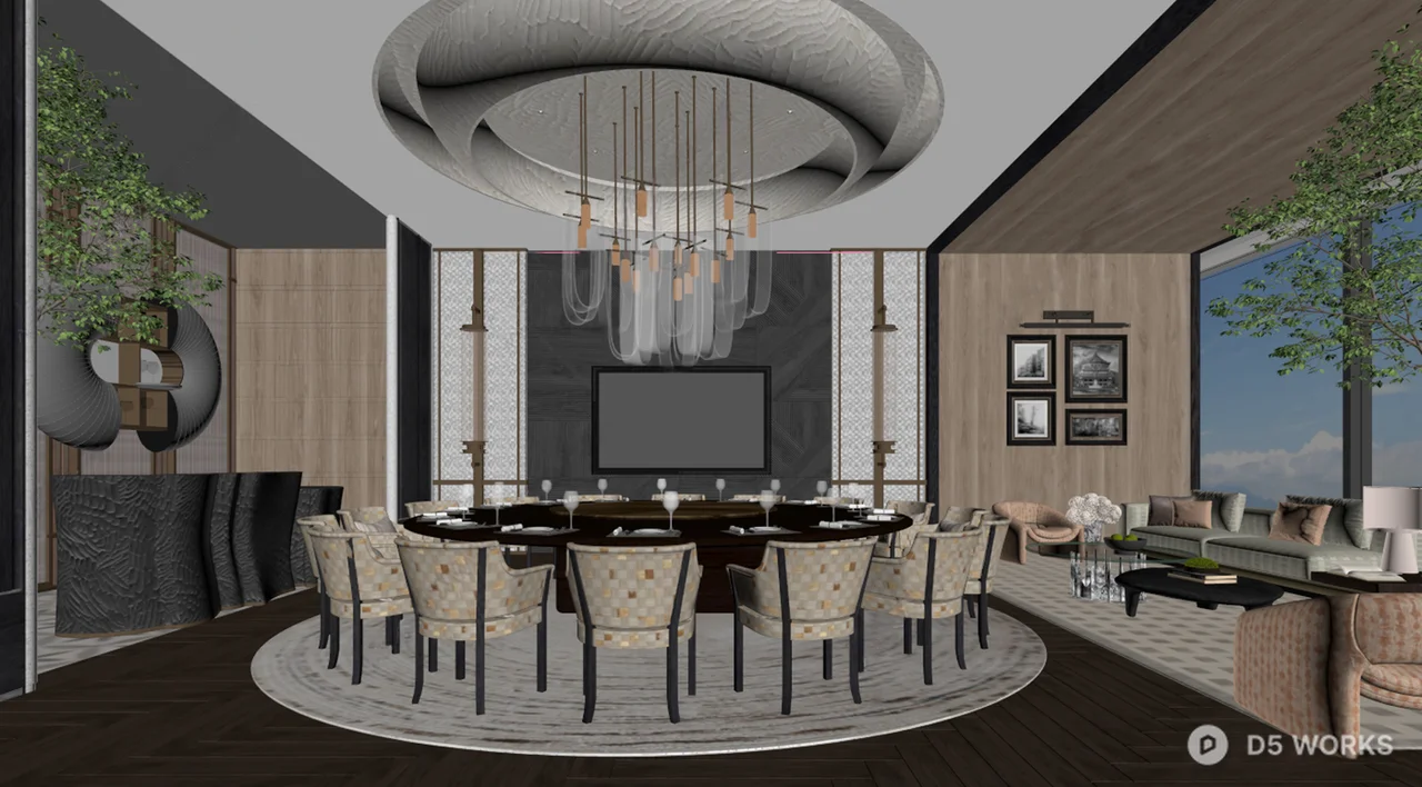 Luxury Private Dining Room with Chandelier 3d model thumbnail 2