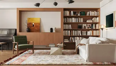 Organic Modern Living Room with Bookshelf Accent 3d model