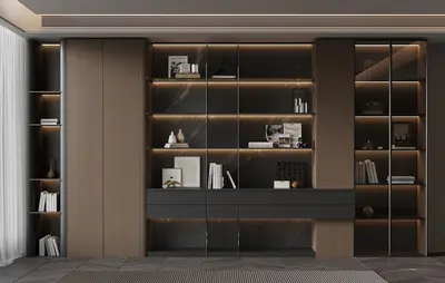 Modern Minimalist Study With Integrated Bookcase 3d model